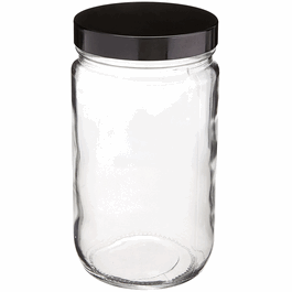 Qorpak® Straight Sided Round Jars, Glass, Clear, Black Phenolic Pulp/Aluminum Foil Lined Cap