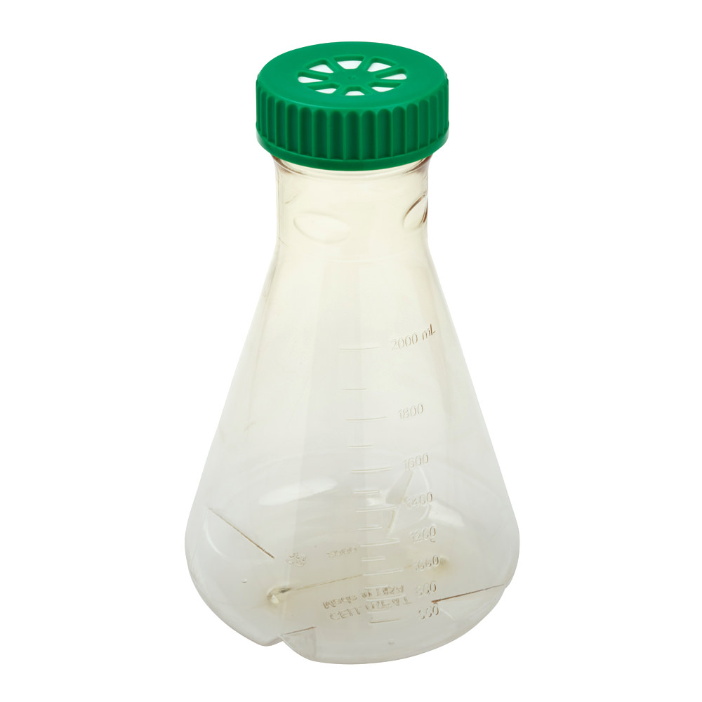 2L Erlenmeyer Flask, Vent Cap, Baffled Bottom, Polycarbote, Sterile