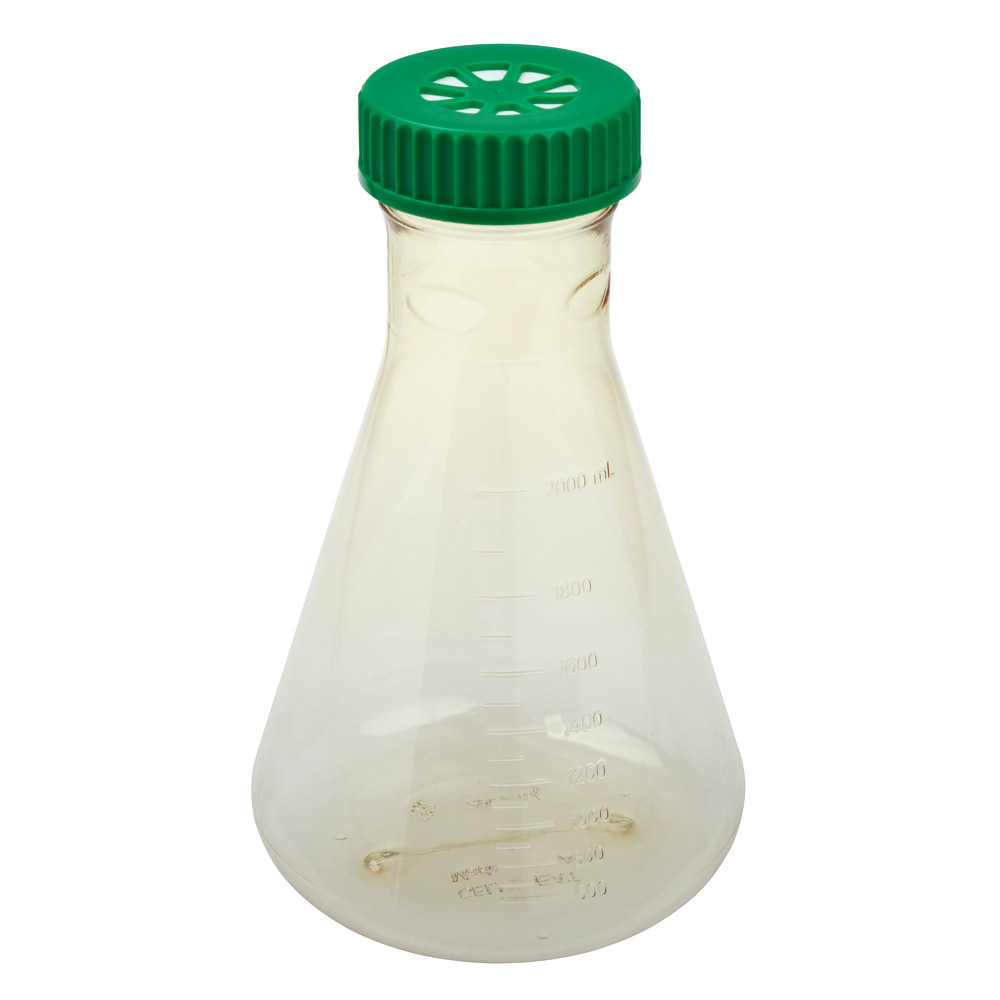 2L Erlenmeyer Flask, Vent Cap, Plain Bottom, Polycarbote, Sterile