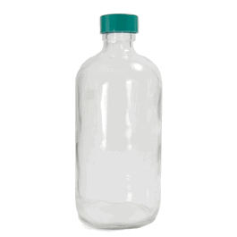 Qorpak® Boston Round Bottles, Clear Glass, Green Thermoset F217 AND PTFE Lined Cap