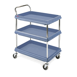 Metro® Deep Ledge Utility Carts with Microban - Deep-Ledge Utility Cart with Microban, 3 Shelf, Blue, 21.5 x 22.75 x 33.25 in. - 1 ea