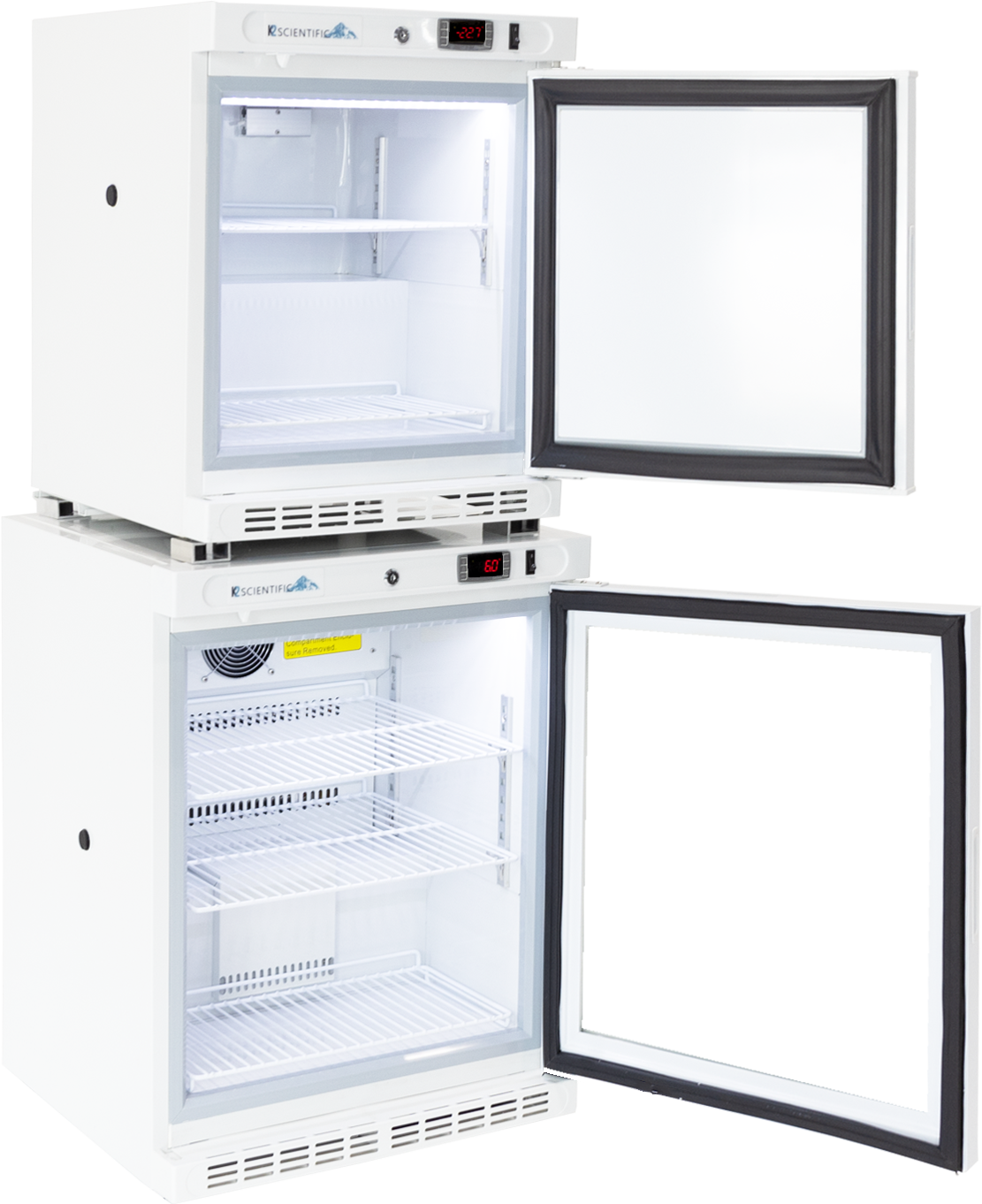 4 Cu. Ft. Combination Glass Door Refrigerator & 2.5 Cu. Ft. Solid Door Freezer