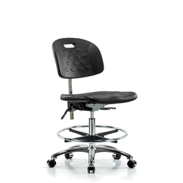 Spectrum® Class 10 Newport Industrial Polyurethane Clean Room Chair - Medium Bench Height with Chrome Foot Ring and Casters