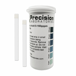 Precision Laboratories Low Level Peracetic Acid Test Strips, 50ppm - Peracetic Acid Test Strips, Plastic, 100 strips/Vial, Low Level, 0 to 50 ppm - 1 ea