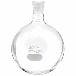 Corning® PYREX® Round Bottom Boiling Flasks with Short Necks and TS Joint - PYREX Round Bottom Boiling Flasks with Short Necks and 19/22 TS Joint, 500 mL - 1 ea