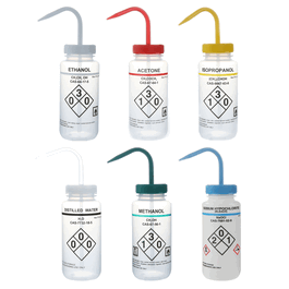 Heathrow Scientific® Self Venting Wash Bottles - Heathrow 500 mL Acetone Safety Labeled, Self-Venting, Wide Mouth, Wash Bottles - 6 ea