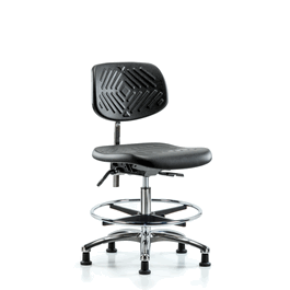 Spectrum® Class 10 Polyurethane Clean Room Chair - Medium Bench Height with Chrome Foot Ring and Stationary Glides