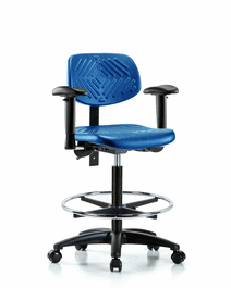 Spectrum® Polyurethane Chair - High Bench Height with Adjustable Arms, Chrome Foot Ring, AND Casters