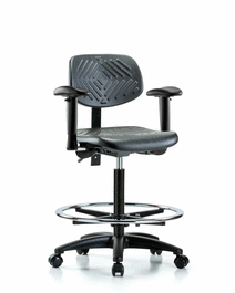Spectrum® Polyurethane Chair - High Bench Height with Adjustable Arms, Chrome Foot Ring, AND Casters