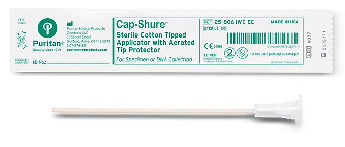 Cap-Shure 6" Sterile Standard Cotton Swab & Protective Cap w/ Wooden Handle