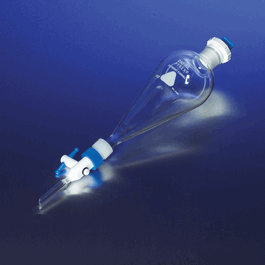 Corning® PYREX® Economy Squibb Separatory Funnels with Replaceable Stopcock, Tip, and High Density Polyethylene Stopper - PYREX 500 mL Economy Squibb Separatory Funnel, Polyethylene Standard Taper Stopper, Replaceable Product Standard PTFE Stopcock - 1 ea
