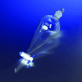 Corning® PYREX® Squibb Pear-Shaped Separatory Funnel with PTFE Resin Stopcock Plug and TS Glass Stopper - PYREX 250 mL Squibb Separatory Funnel, PTFE Product Standard Stopcock, Glass Standard Taper Stopper - 1 ea