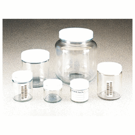 Thermo Scientific™ Wide-Mouth Short-Profile Clear Glass Jars with Closure - Thermo Scientific Certified 500 mL (16 oz) Wide-Mouth Short-Profile Clear Glass Jars with 89-400 mm Closure - 12 ea