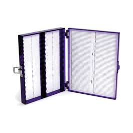 Heathrow Scientific® True North® Microscope Slide Boxes - True North 100-Place Slide Box, Purple Polycarbonate Box with Stainless Steel Clasp, 208 x 175 x 34 mm - 1 ea