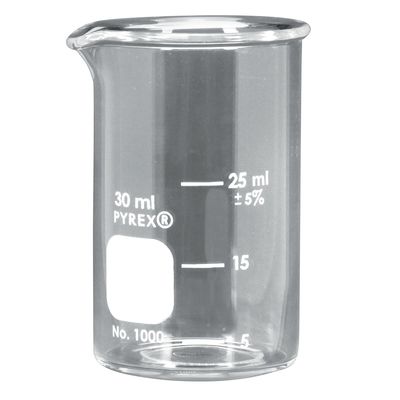 Pyrex® Glass Griffin Beaker, Low Form, Measuring, 30 mL, Case of 48