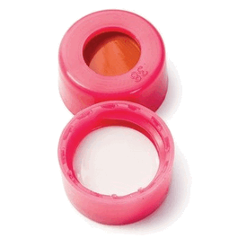 National Scientific® Target DP® Screw Thread Closures, 9 mm - Black Closures with Ivory PTFE/Red Rubber Septa - 100 ea