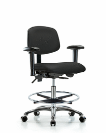 Spectrum® Vinyl Chair Chrome - Medium Bench Height with Seat Tilt, Adjustable Arms, Chrome Foot Ring, AND Casters in Trailblazer™ Vinyl