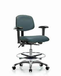 Spectrum® Vinyl Chair Chrome - Medium Bench Height with Seat Tilt, Adjustable Arms, Chrome Foot Ring, AND Casters in Trailblazer™ Vinyl