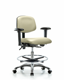 Spectrum® Vinyl Chair Chrome - Medium Bench Height with Seat Tilt, Adjustable Arms, Chrome Foot Ring, AND Casters in Trailblazer™ Vinyl - Vinyl Chair Chrome - Medium Bench Height with Seat Tilt, Adjustable Arms, Chrome Foot Ring, Casters, Imperial Blue Trailblazer Vinyl - 1 ea